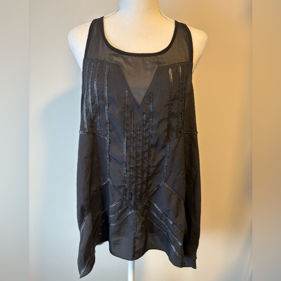 Gentle Fawn Tops - Gentle Fawn Black Sheer Sequin Racerback Tank Top | Size Large